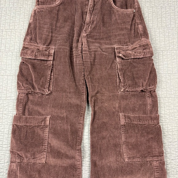 Cotton On Pants Women 4 Brown Corduroy Cargo Wide Leg Boho Hippie Loose Festival - Picture 3 of 12